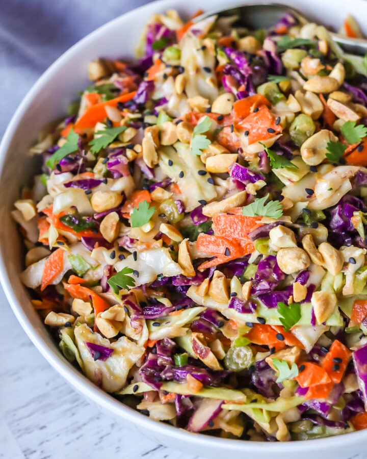 Asian Slaw with BEST Peanut Ginger Dressing | 15 Minute Recipe!